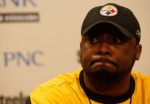Pittsburgh , April 19th 2010 . Head coach Mike Tomlin of the Pittsburgh Steelers speaks during a press conference following practice at the Pittsburgh Steelers South Side training facility in Pittsburgh, Pennsylvania. Getty Images / Jared Wickham ....