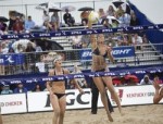 Misty May-Treanor goes for the kill as Nicole Branagh looks on during Sunday's women's final. They would go on to defeat their opponents Angie Akers and Tyra Turner 21-14, 21-17 in the Women's Finals at the Ft Lauderdale Open this past Sunday. picture courtesy of avp.com/ Frederica Valabrega ....
