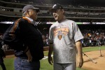 (L-R) Team President Nolan Ryan of the Texas Rangers congratulates manager Bruce Bochy of the San Francisco Giants after the Giants won 3-1 in Game Five of the 2010 MLB World Series at Rangers Ballpark in Arlington on November 1, 2010 in Arlington, Texas. Getty Images/ Ronald Martinez .....