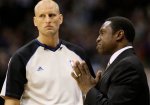 New Jersey Nets head coach Avery Johnson, right, gestures as he argues a call on the court with official referee Eric Dalen, left, in the second half of an NBA basketball game against the Dallas Mavericks, Thursday, Dec. 9, 2010, in Dallas. The Nets lost 102-89. AP Photo/Tony Gutierrez .......