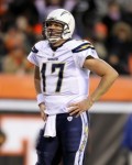 Philip Rivers (17) of the San Diego Chargers is dejected after throwing an interception during the Chargers 34-20 loss to the Cincinnati Bengals in the NFL game at Paul Brown Stadium on December 26, 2010 in Cincinnati, Ohio. Photo by Andy Lyons/Getty Images .........