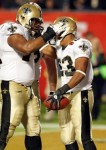 New Orleans Saints running back Pierre Thomas (23) is congratulated after scoring a touchdown against the Indianapolis Colts during Super Bowl XLIV at Sun Life Stadium in Miami Gardens, Florida on February 7, 2010. Kevin Terrell/NFL.com ............